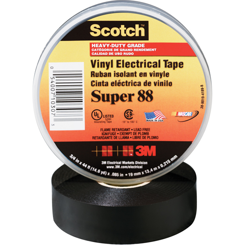 Scotch&reg; Super 88 Tape, 19 mm (3/4") x 20.1 m (66'), Black, 8.5 mils Distribution Élite MP
