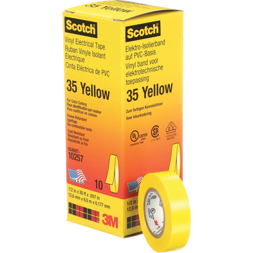 Rubans en vinyle pour codage en couleurs 35 Scotch, 12,7 mm (1/2") x 6,1 m (20'), Jaune, 7 mils Distribution Élite MP