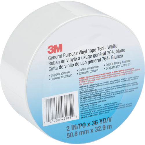 General Purpose Vinyl Tape 764, 48 mm (2") W x 32.9 m (108') L, White Distribution Élite MP