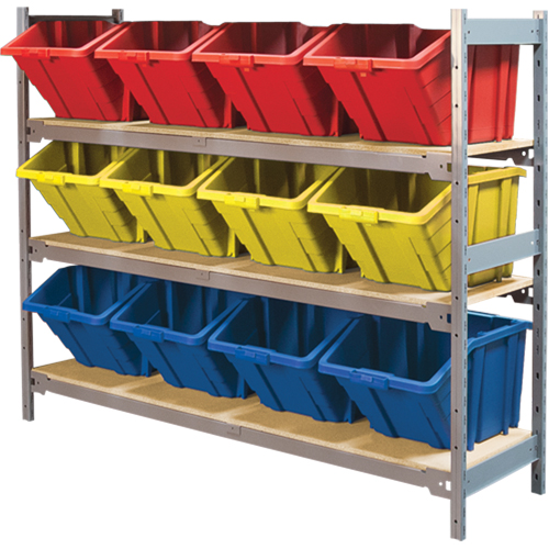 Wide Span Shelving with Jumbo Plastic Bins, Steel, Boltless, Starter, 66" W x 60" H x 18" D Distribution Élite MP