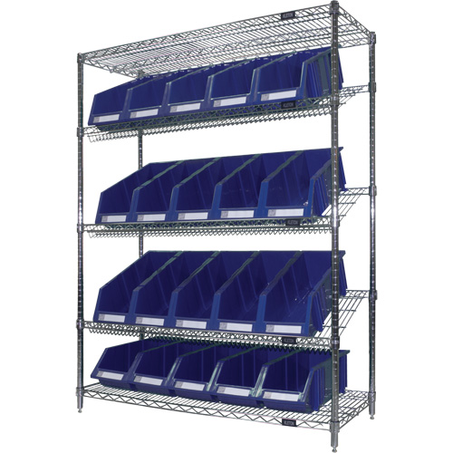 &eacute;tag&egrave;re en treillis m&eacute;tallique &agrave; tablettes inclin&eacute;es avec bacs, Tiers 5, 48" la x 63" h x 18" p Distribution Élite MP