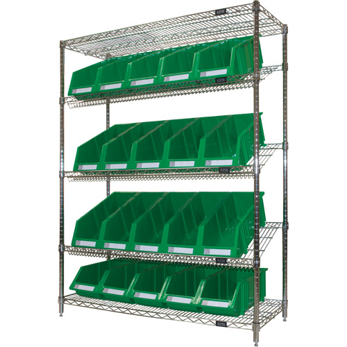 &eacute;tag&egrave;re en treillis m&eacute;tallique &agrave; tablettes inclin&eacute;es avec bacs, Tiers 5, 48" la x 63" h x 18" p Distribution Élite MP