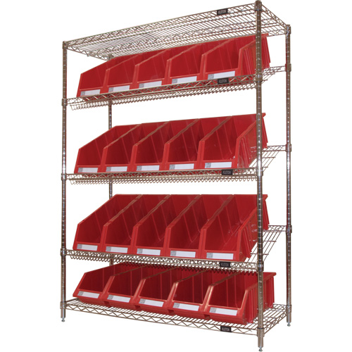 &eacute;tag&egrave;re en treillis m&eacute;tallique &agrave; tablettes inclin&eacute;es avec bacs, Tiers 5, 48" la x 63" h x 18" p Distribution Élite MP