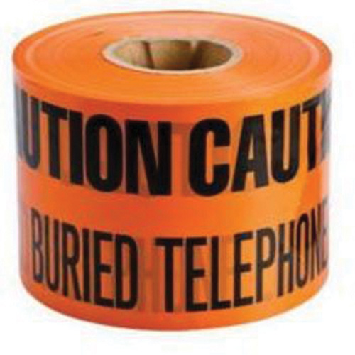 Ruban d'avertissement de danger souterrain Buried Telephone Line Identoline, 6" la x 1000' lo, Noir/orange Distribution Élite MP