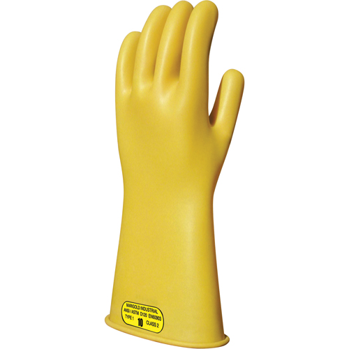 Yellow Natural Rubber Insulating Gloves, ASTM Class 2, Size 8, 14" L Distribution Élite MP