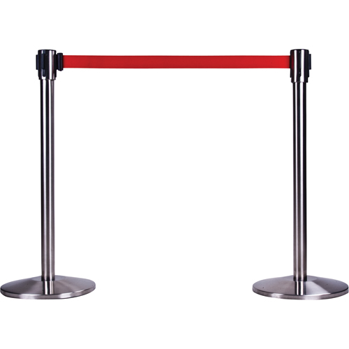 Barri&egrave;res sur pieds pour le contr&ocirc;le des foules, Acier, 35" h, Ruban Rouge, Longueur du ruban 7' Distribution Élite MP
