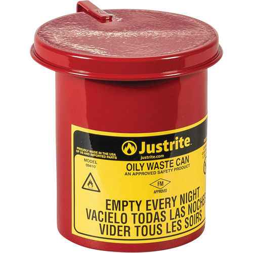 Mini bidons pour d&eacute;chets huileux pour dessus d'&eacute;tabli, Homologu&eacute; FM, 0,45 gal. US, Rouge Distribution Élite MP