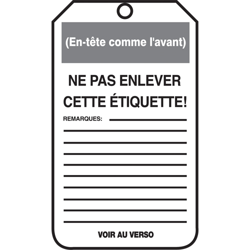 Lockout Tags, Plastic, 3-3/8" W x 5-7/8" H, French Distribution Élite MP