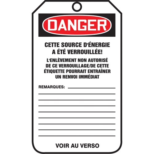 Lockout Tags, Plastic, 3-3/8" W x 5-7/8" H, French Distribution Élite MP
