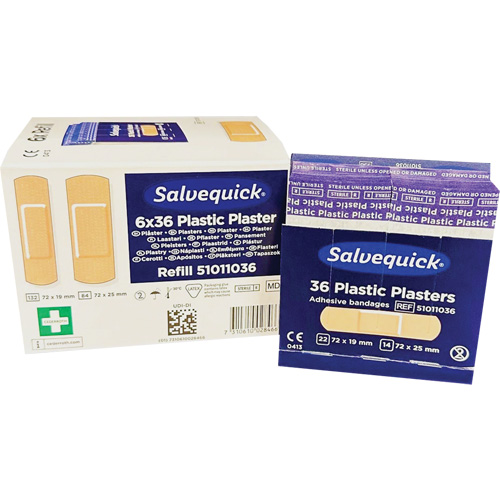 Syst&egrave;mes de distribution de bandages Salvequick - recharges st&eacute;riles, Rectangulaire/carr&eacute;e, Plastique, St&eacute;rile Distribution Élite MP