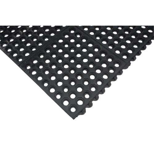 Tapis modulaire antifatigue, Nid d'abeilles, 3' x 3' x 1/2", Noir, Caoutchouc naturel Distribution Élite MP