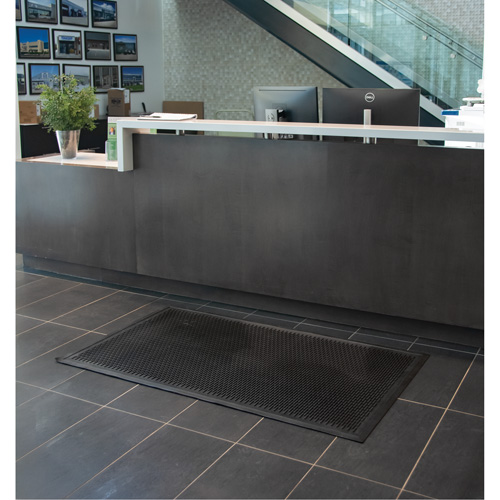 Tapis &agrave; profil bas, Caoutchouc, Grattoir Type, Motif Plein, 3' x 5', Noir Distribution Élite MP