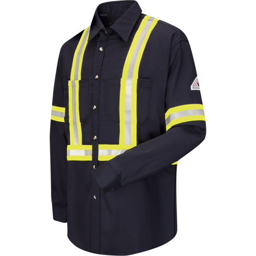 Chemise de travail avec bordure r&eacute;fl&eacute;chissante, Coton/nylon, Moyen, Orange haute visibilit&eacute; Distribution Élite MP