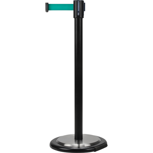 Barri&egrave;res sur pieds pour le contr&ocirc;le des foules, Acier, 35" h, Ruban Vert, Longueur du ruban 7' Distribution Élite MP