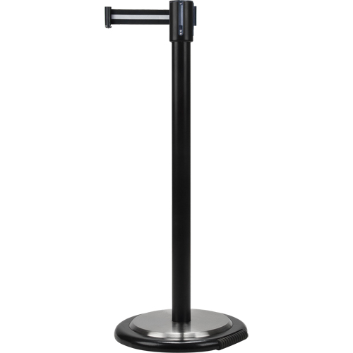 Barri&egrave;res sur pieds pour le contr&ocirc;le des foules, Acier, 35" h, Ruban Noir/Blanc, Longueur du ruban 7' Distribution Élite MP