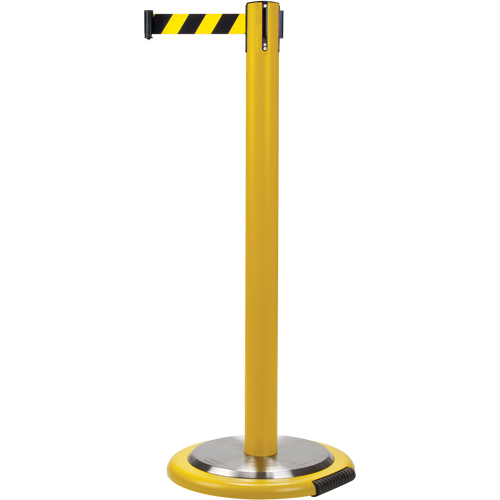 Barri&egrave;res sur pieds pour le contr&ocirc;le des foules, Acier, 35" h, Ruban Noir/Jaune, Longueur du ruban 7' Distribution Élite MP