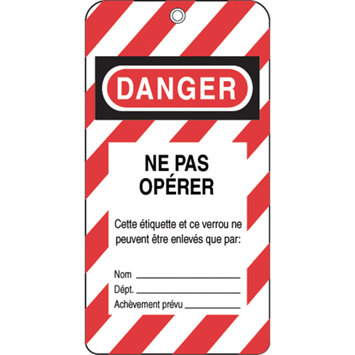Lockout Tags, Plastic, 3" W x 5-3/4" H, French Distribution Élite MP