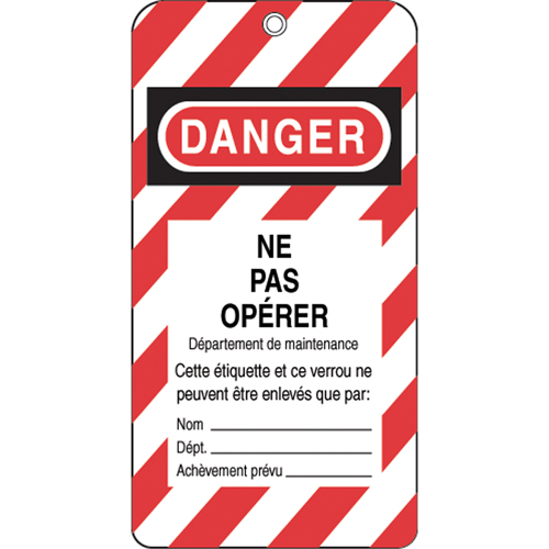 &eacute;tiquettes de verrouillage, Plastique, 3" la x 5-3/4" h, Français Distribution Élite MP