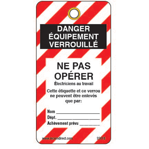 &eacute;tiquettes de verrouillage, Plastique, 3" la x 5-3/4" h, Français Distribution Élite MP