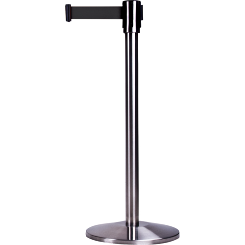 Free-Standing Crowd Control Barrier, Steel, 35" H, Black Tape, 7' Tape Length Distribution Élite MP