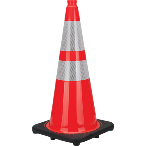 C&ocirc;ne de signalisation de premi&egrave;re qualit&eacute;, 28", Orange, Bande(s) r&eacute;fl&eacute;chissante(s) 4" & 6" Distribution Élite MP