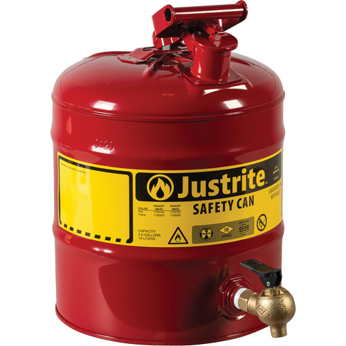 Bidon avec robinet s&eacute;curitaires pour laboratoires, Type I, Acier, 5 gal. US, Rouge, Homologu&eacute; FM Distribution Élite MP