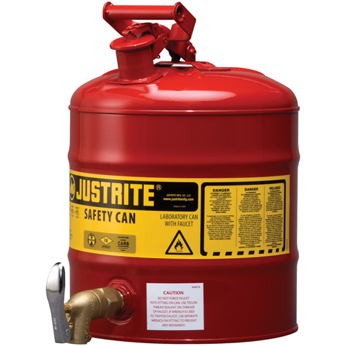 Bidon avec robinet s&eacute;curitaires pour laboratoires, Type I, Acier, 5 gal. US, Rouge, Homologu&eacute; FM Distribution Élite MP
