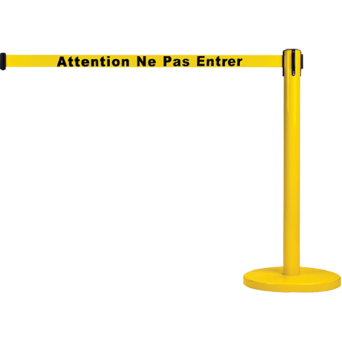 Barri&egrave;re autonome pour le contr&ocirc;le des foules, Acier, 35" h, Ruban Jaune, Longueur du ruban 7' Distribution Élite MP