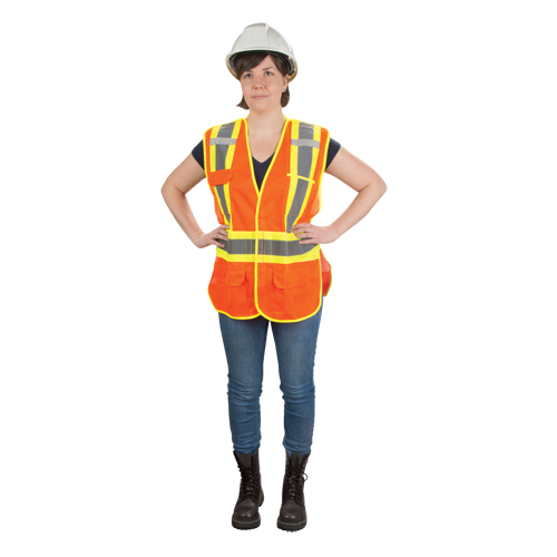 Veste d'arpenteur haute visibilit&eacute;, conforme &agrave; la CSA, Orange haute visibilit&eacute;, 2T-Grand, Polyester Distribution Élite MP
