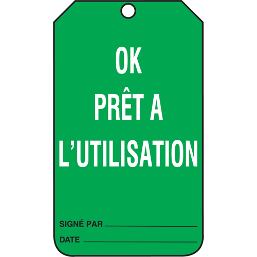 &eacute;tiquettes de s&eacute;curit&eacute; d'inspection et de contr&ocirc;le de l'&eacute;tat de l'&eacute;quipement, Papier cartonn&eacute;, 3-3/8" la x 5-7/8" h, Français Distribution Élite MP