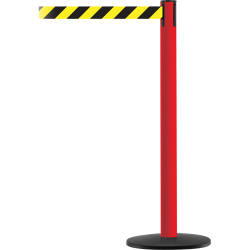 Montant pour syst&egrave;me Advance TensaBarrier, Acier, 36" h, Ruban Noir/Jaune, Longueur du ruban 7,5' Distribution Élite MP