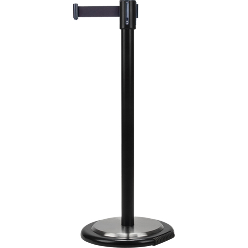 Free-Standing Crowd Control Barrier, Steel, 35" H, Black Tape, 12' Tape Length Distribution Élite MP