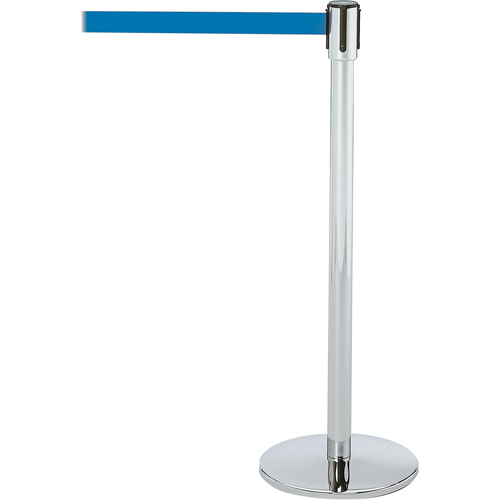 Slimline TensaBarrier&reg; Barrier Post, Steel, 38" H, Blue Tape, 7.5' Tape Length Distribution Élite MP