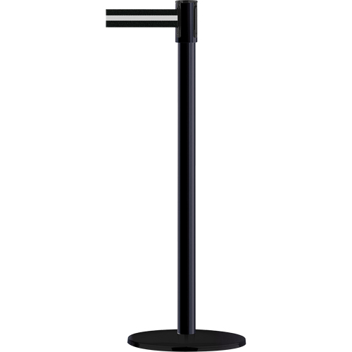 Slimline TensaBarrier&reg; Barrier Post, Steel, 38" H, Black/White Tape, 7.5' Tape Length Distribution Élite MP