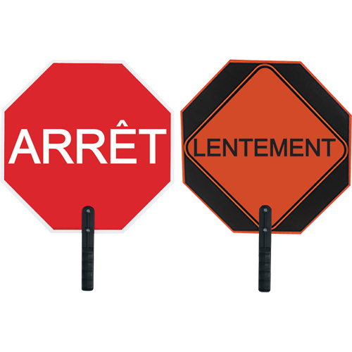 Panneau de signalisation &agrave; deux c&ocirc;t&eacute;s  Arr&ecirc;t/Lentement , 18" x 18", Aluminium, Français avec pictogramme Distribution Élite MP