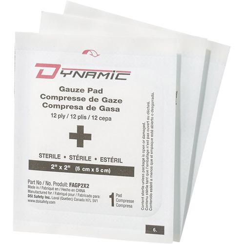 Gaze Dynamic, Tampon, 2" lo x 2" la, St&eacute;rile, Dispositif m&eacute;dical Classe 1 Distribution Élite MP