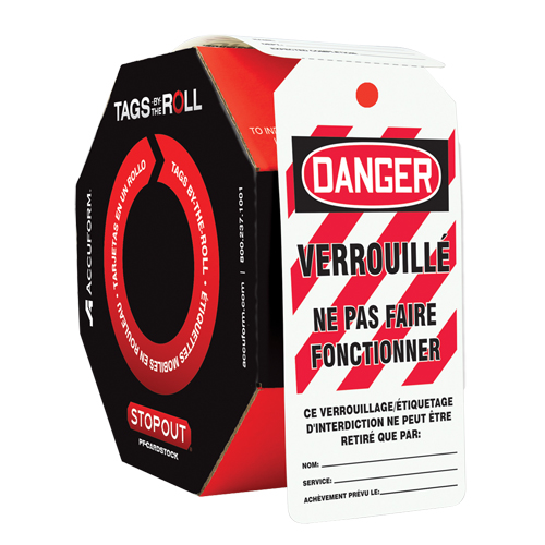 Tags By-The-Roll Lockout Tags, Plastic, 3" W x 6-1/4" H, French Distribution Élite MP