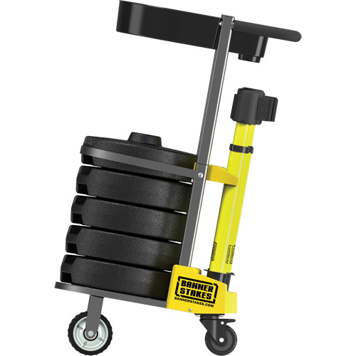 PLUS Barrier Post Cart Kit with Tray, 75' L, Metal, Yellow Distribution Élite MP