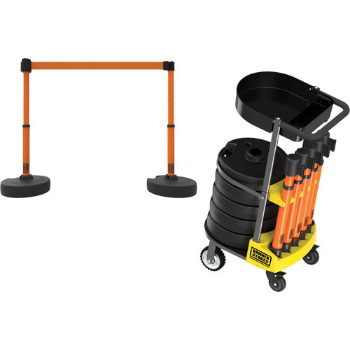 PLUS Barrier Post Cart Kit with Tray, 75' L, Metal, Orange Distribution Élite MP
