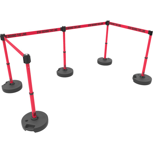 Ensemble de cinq montants pour barri&egrave;re PLUS, Plastique, 42" h, Ruban Rouge, Longueur du ruban 15' Distribution Élite MP