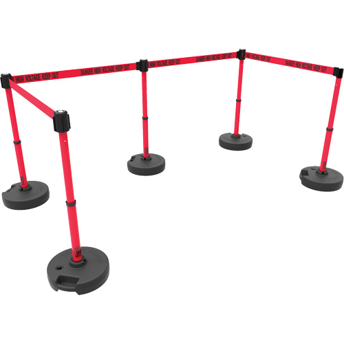 Ensemble de cinq montants pour barri&egrave;re PLUS, Plastique, 42" h, Ruban Rouge, Longueur du ruban 15' Distribution Élite MP