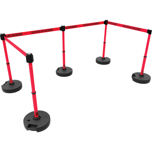 PLUS Barrier Post Set X5, Plastic, 42" H, Red Tape, 15' Tape Length Distribution Élite MP