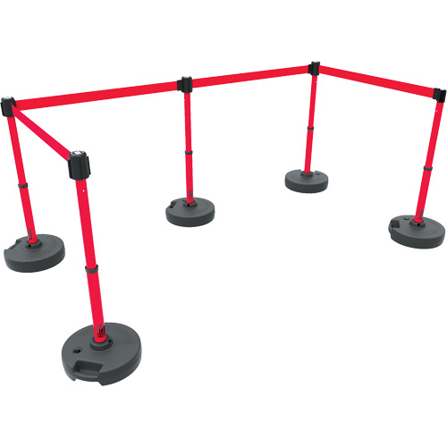 Ensemble de cinq montants pour barri&egrave;re PLUS, Plastique, 42" h, Ruban Rouge, Longueur du ruban 15' Distribution Élite MP