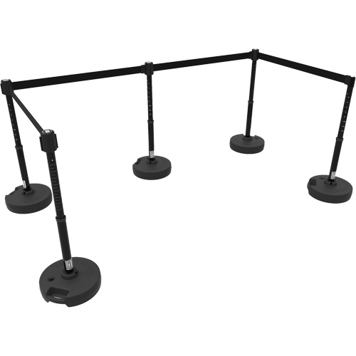 PLUS Barrier Post Set X5, Plastic, 42" H, Black Tape, 15' Tape Length Distribution Élite MP