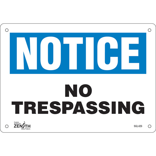 "No Trespassing" Sign, 7" x 10", Plastic, English Distribution Élite MP