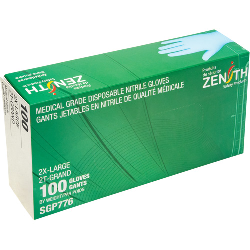 Puncture-Resistant Medical-Grade Disposable Gloves, 2X-Large, Nitrile, 4.5-mil, Powder-Free, Blue, Class 2 Distribution Élite MP