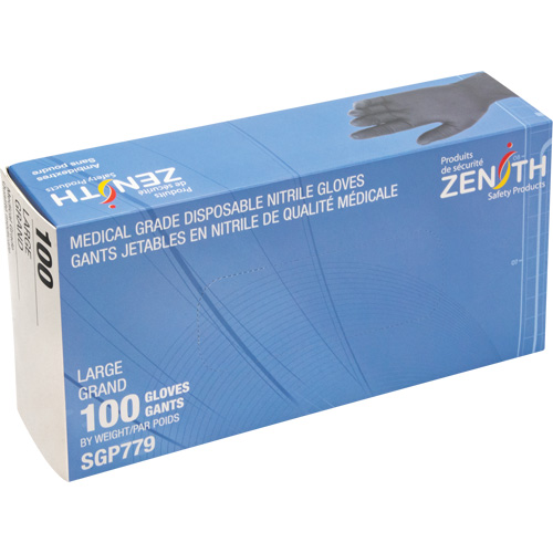 Puncture-Resistant Medical-Grade Disposable Gloves, Large, Nitrile, 5-mil, Powder-Free, Black, Class 2 Distribution Élite MP