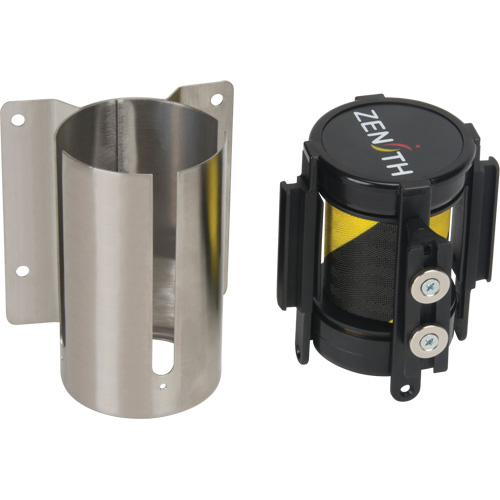Wall Mount Barrier with Magnetic Tape, Steel, Screw Mount, 7', Black and Yellow Tape Distribution Élite MP
