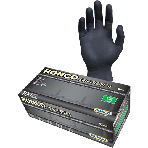 Gants d'examen jetables Sentron 6, Petit, Nitrile, 6 mils, Sans poudre, Noir, Classe 2 Distribution Élite MP