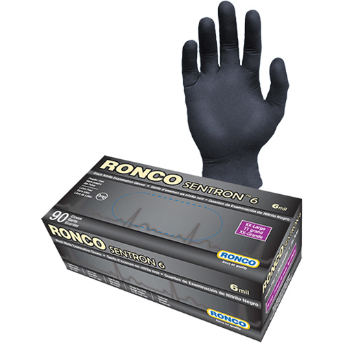Gants d'examen jetables Sentron 6, 2T-Grand, Nitrile, 6 mils, Sans poudre, Noir, Classe 2 Distribution Élite MP